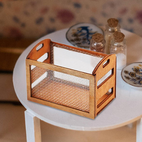 Mini Cesta De Madera Para Casa De Muñecas, Contenedor De