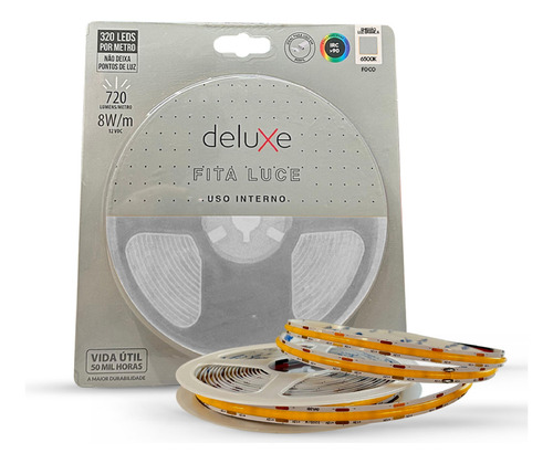 Fita Led Luce Branco Frio 6500k 5m 12v 8w Ip20 Deluxe Luz Branco-frio