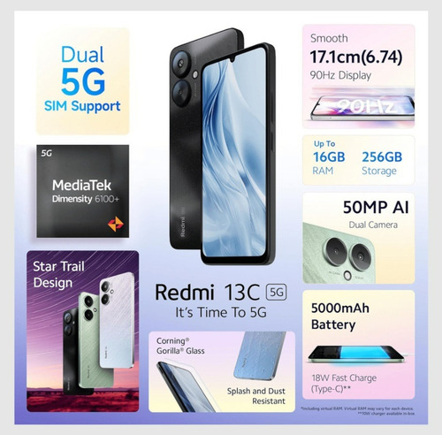 Xiaomi Redmi 13c 5g, Dual Sim, 128 Gb, 4 Gb Ram Blanco