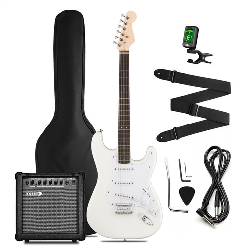 Combo Guitarra Electrica Strato Ampli 15w Efectos Reverb Color White S Material Del Diapasón Palo De Rosa