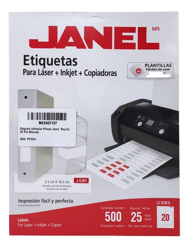Etiqueta Laser Janel 108 J-5261 2.5x10.2cm 500 Etiquetas