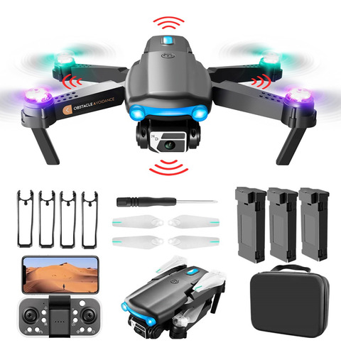 Wifi Mini 4k Drone Fpv Con Hd Dual Camara / Luces 3 Batería