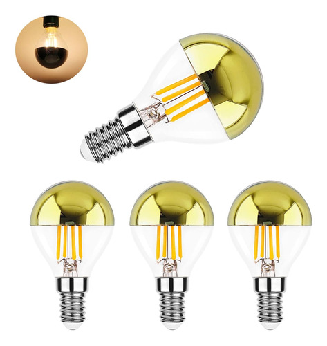 Bombilla Led G45 G14 De 4 W, Regulable, Punta De Oro Cromada