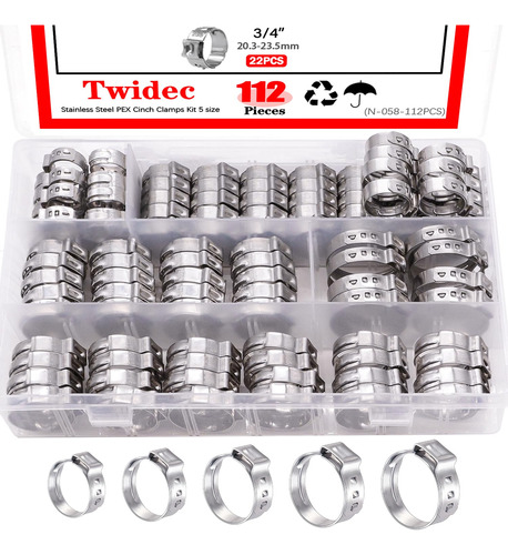 Twidec /112pcs Kit De Abrazaderas De Cincha Pex De 3/8 , 1/2