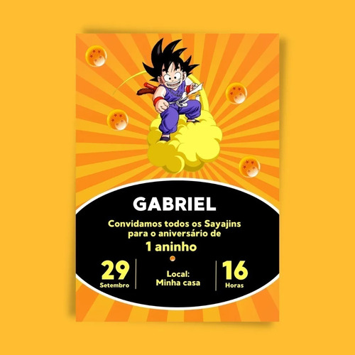 Convite Aniversário Festa Criança - Dragon Ball / Goku 2 | Parcelamento sem  juros