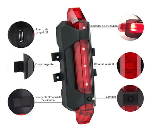 Imagen 8 de 9 de Casco De Bicicleta + Luz De Bicicleta Recargable Usb.