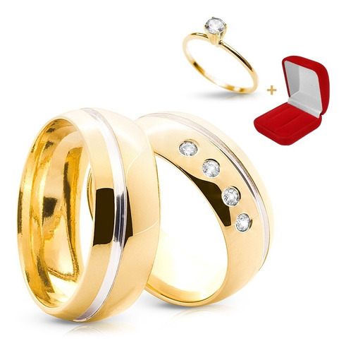 Lindo Par Alianças Banhada Ouro 24k Com Zirconia