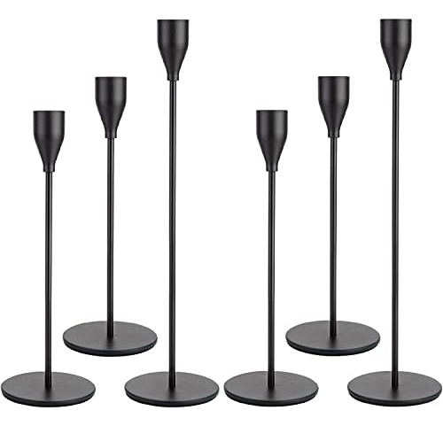 Juego De 6 Candelabros Negros Mate Para Velas Cónicas, Cande