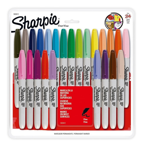 Blister Marcador Sharpie Permanente Punta Fina Surtido X24