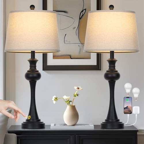 Juego De 2 Lámparas De Mesa Modernas De 28.75 Pulgadas Con C