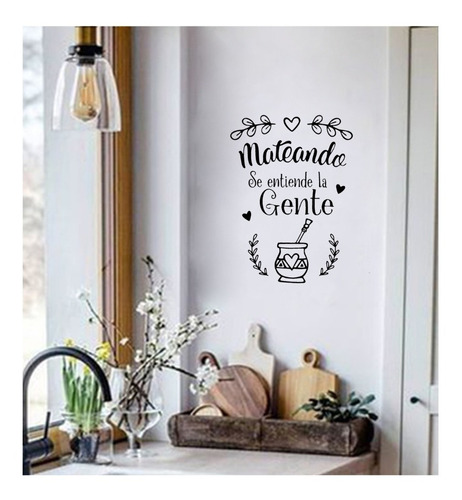 Vinilo Decorativo Pared Frases Mate Cocina Heladera Comedor