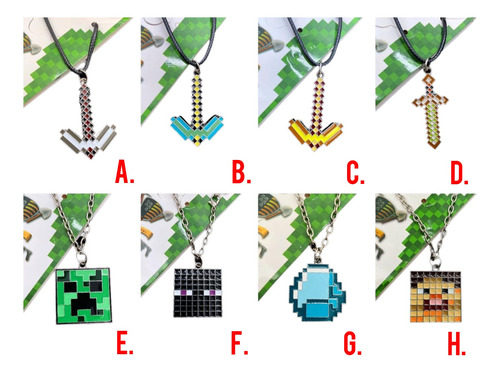 Collares Con Dije De Minecraft Steve Espada Enderman Creeper