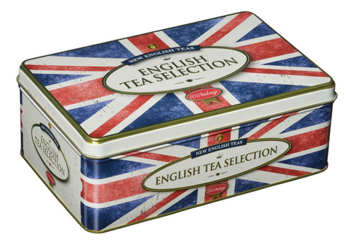 Lata De Té Retro Union Jack Con 100 Bolsitas De Té Negro .