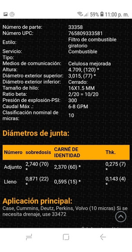 Filtro De Combustible 33358