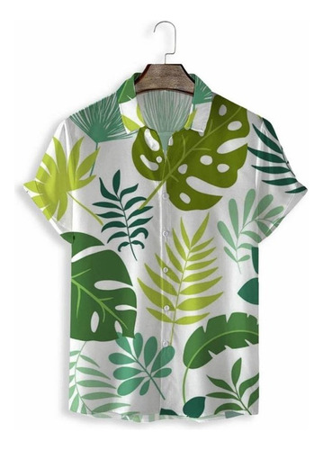 Blusa De Hombre Con Solapa Estampado Hawaiano