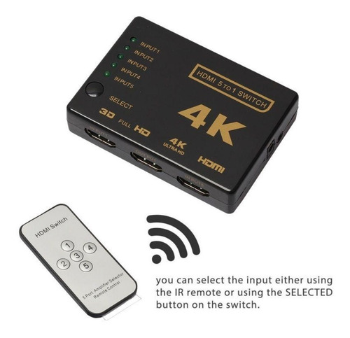 Mini Switch Hdmi 5 Entradas/1 Salida 4k C/control C7839hdmi
