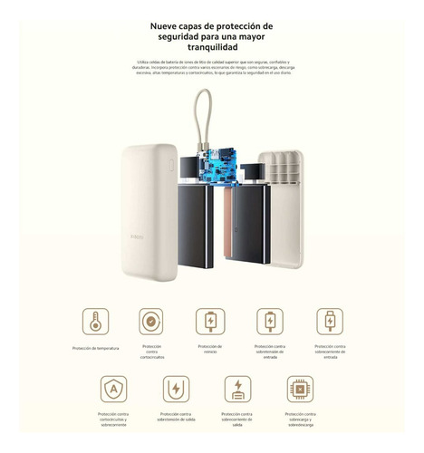Cargador Portatil Mi Power Bank Xiaomi 33w 20000mah Nuevo Original Carga Rápida Compacto Con Cable Integrado Color Beige