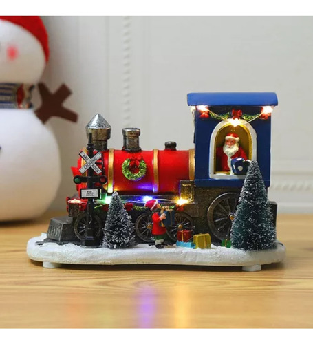Tren Navideño De Resina Con Luz Con Escena De Nieve Pilas In