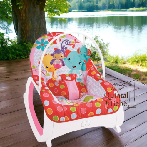 Cadeirinha de descanso para bebê musical Safari vermelha vibra e toca melodias acompanha acessórios e brinquedos colorbaby