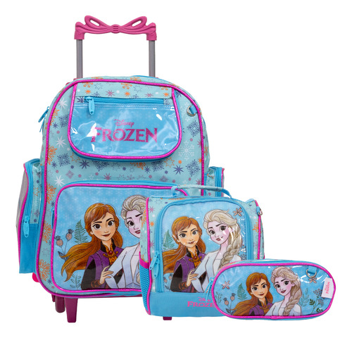 Kit Mochila Escolar Infantil Rodinha Frozen Conjunto 3 Pçs