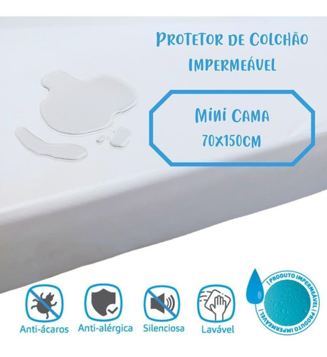 Protetor De Colchão Impermeável Mini Cama Infantil 70x150cm