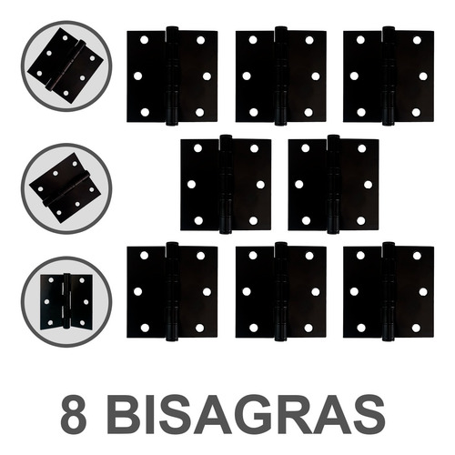 Bisagra Libro Acero Negra 3x3 Con Balero 8 Pz Reforzada