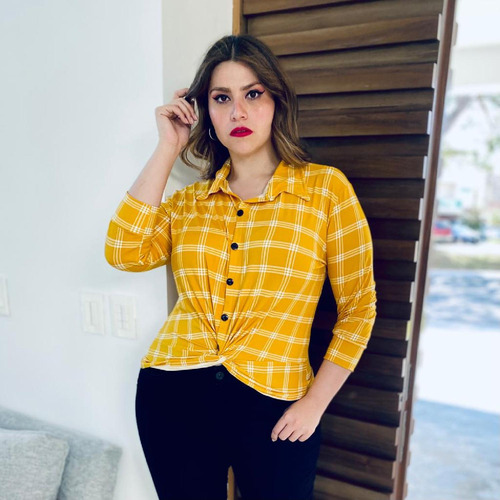 Blusa Diseño Camisero En Talla Extra, Modelo 1676 (mostaza)