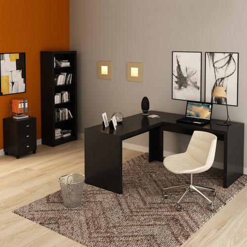 Conjunto Home Office 3 Peças Com 1 Mesa Em L, 1 Gaveteiro E