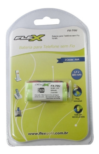 Bateria Para Telefone Sem Fio 2,4v 600mah Aaa Flex Fx-70u