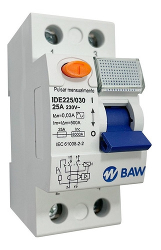 Disyuntor Interruptor Diferencial Monofásico 2x25 A Baw