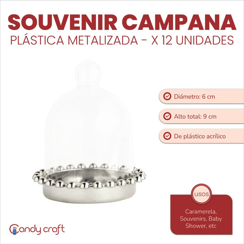 Souvenir Campana Plastica Metalizada Combo X12 Unis Candybar
