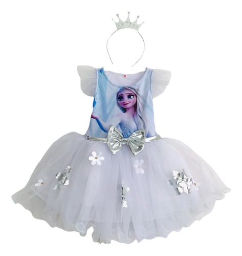 Disfraz Vestido Bebé Niña Princesa Elsa Frozen Blanco Cumpleaños Personajes Animados Olán