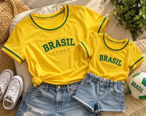 Camiseta Tal Mãe Tal Filha Copa Brasill Combinando Iguais