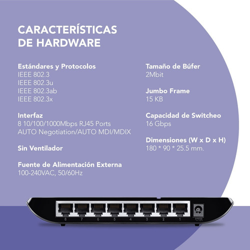 Switch 8 Puertos Tp-link Tl-sg1008d Gigabit 10/100/1000 Pc