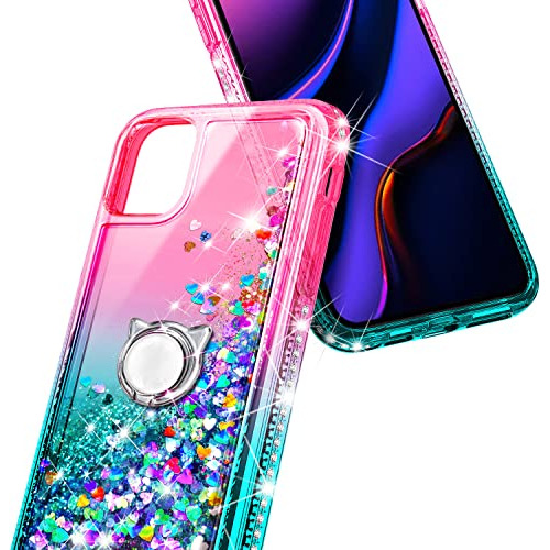 Funda Para iPhone 11 Pro Max Rosa/aqua Liquid Bling Sparkle