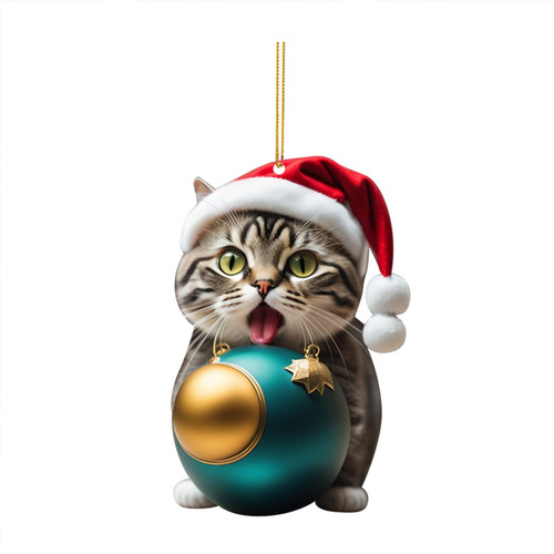 Colgante Decorativo Navideño Con Forma De Árbol Y Gato, Acrí