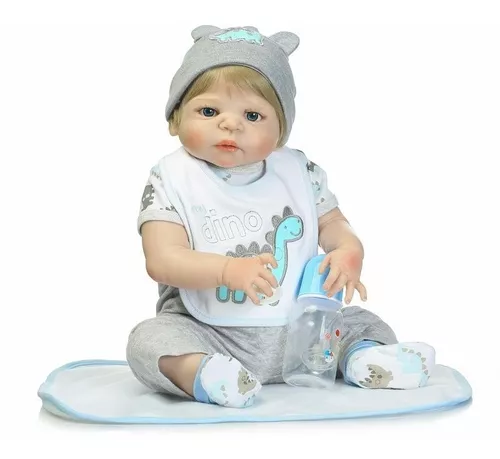 Boneca Bebê Reborn Menino 100% Silicone Pode Dar Banho