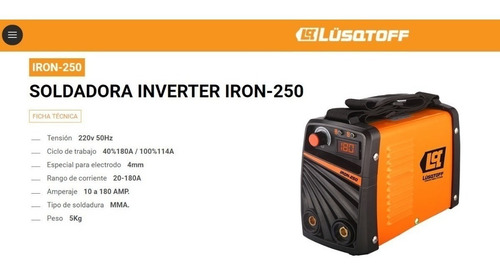 Imagen 3 de 9 de Mega Kit Soldadora Inverter Lusqtoff Iron 250 + 2 Escuadras
