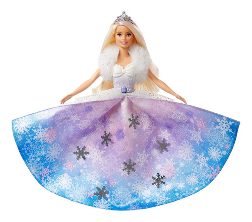 Muñeca Barbie Princesa Vestido Mágico De Invierno Con Corona