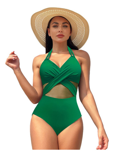 Traje De Baño Bikini De Playa De Malla De Color Liso Para Mu