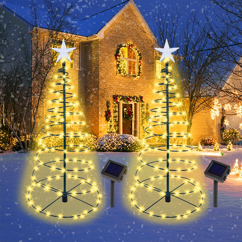 Árboles Navidad Luces Solares En Espiral 66cm 2 Unidades
