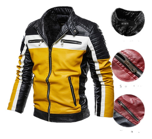 Chamarra De Piel Polar Pu Con Cuello Alto Biker Plus Para Ho