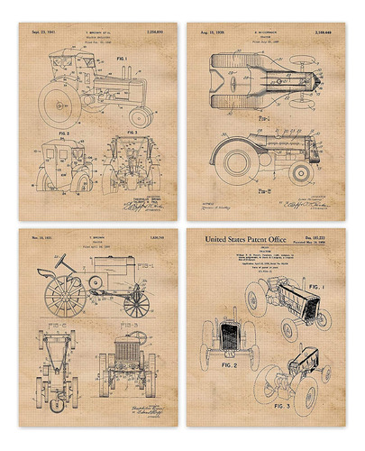 Vintage John Deere Tractor Patent Poster Prints  Juego De 4 
