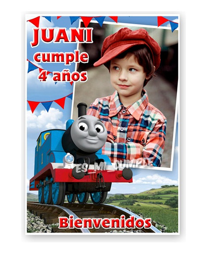 Cartel Con Foto Feliz Cumple Tren Thomas Personalizado!   