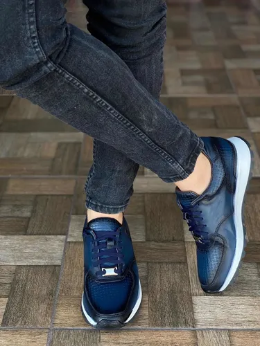 Tenis azul online con gris