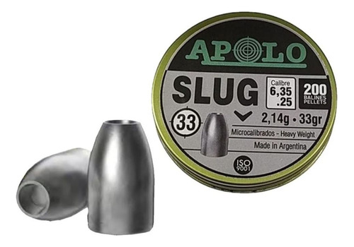 Chumbos Apolo Slug Punta Hueca Hollow Point 6.35mm 33gr Caza