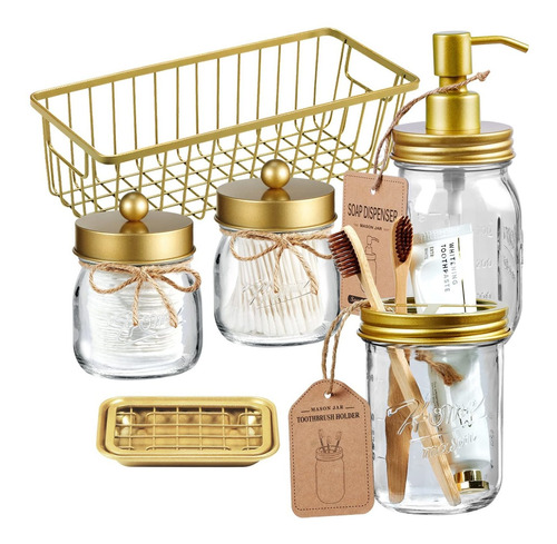 Juego De Accesorios De Bao De Alta Calidad Mason Jar (6 Piez