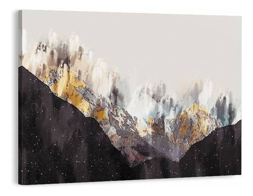 Cuadro Canvas Paisaje Montañas Abstracto Grande Hd Acuarela Color Amarillos / Grises Armazón Bastidor Madera