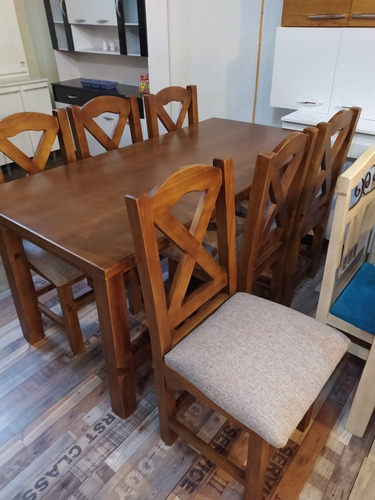 Juego Comedor 6 Sillas Madera Lustrado Tapizado - Arte