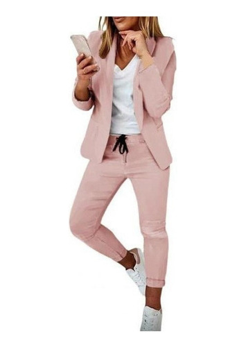 Conjunto De Blazer Feminino Pure Color Slim Fit